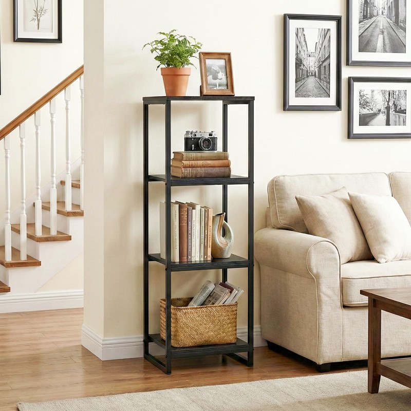 FONHAYE 4-Tier Bathroom Shelving Unit, Narrow Corner Slim Rack, Black