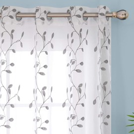 Deconovo Transparent Curtains, Set of 2 Embroidered Curtains, White, 175x140