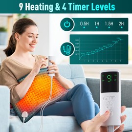 Heating Pad - Electric Heating Pads - Hot Heated Pad for Back, Neck, & Shoulder - Dry & Moist Heat Option - LCD Controller with 9 Heat Settings 4 Timer, Auto Shut Off Function