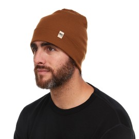 100% Merino Wool Ridge Cuff Beanie - Unisex Warm Winter Hat - Golden Brown, Golden Brown, One Size