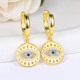 WENDAO Sterling-Silver Evil-Eye Stud-Earring for Women - White Gold Greek Protection Evil Eye Earrings Jewelry Christmas Birthday Gift for Mom Daughter Wife Family (18K Hollow Evil Eye Earrings)