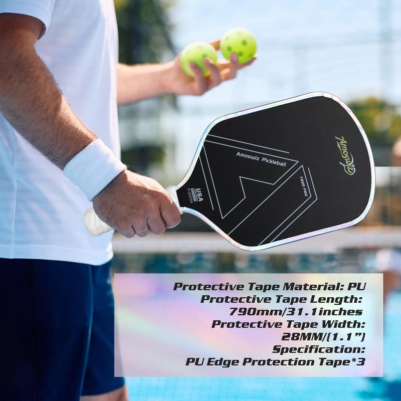 Amoswiz Pickleball Edge Guard Tape, Laser Silver Pickleball Protection Tapes