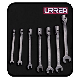 URREA 12-Point Flex Head Socket Wrench Set - 7-Piece (3/8" - 3/4") Flexible Head Combination Wrench Set with Socket Box End & Fixed Open End - 1270HF