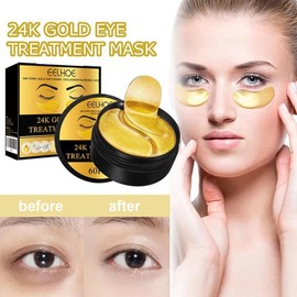 EELHOE 24K Gold Eye Treatment Mask with Hyaluronic Acid for Hydration and Soothing, Helps Reduce Dark Circles & Puffiness eyepatches - Colour: 60 PCS