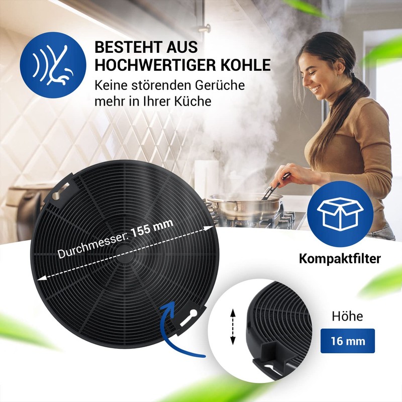 VIOKS 4 x Carbon Filters for Cooker Hoods 155 mm