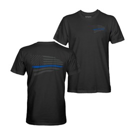 Thin Blue Line Police Support USA Flag Men's Stealth T-Shirt (Black Shirt, L)