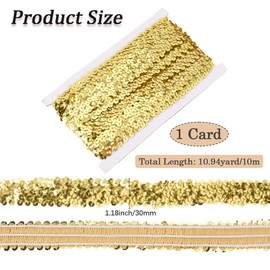 CABODYALS 10 m 3 Rows Elastic Sequin Trim Gold Round Flat Glitter Sequins Fabric Ribbon Bling Sequins Metallic Stretch Stripes Lace Trim for Sewing Crafts Dresses Dress