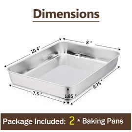 P&P CHEF Small Toaster Oven Baking Pan, 2 Pieces Rectangular Lasagna Pans, 10.4” x 8” x 1.85”, Pure Stainless Steel Made, Non-toxic & Heavy Duty