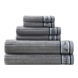 Nautica - 6 Piece Bath Towels Set, Soft Absorbent Cotton, Medium Weight Bathroom Decor, Oeko-Tex Certified (Signature Grey, 6 Piece)