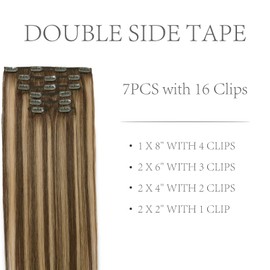 FoxFace Clip in Hair Extensions Real Human Hair, Balayage Chocolate Brown to Caramel Blonde 120g 7pcs 14 Inch,Remy Human Hair Extensions Seamless Clip ins for Women