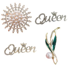 FAIRYGATE Ladies Brooches Set Lapel Pin Large Statement Queen Pave Crystal Cursive Script Monogram Letters Scarf Pins Brooch for Women Lady Gold Silver Plated Ladies Brooches Flower B7608