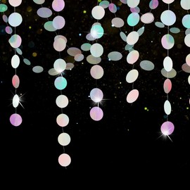 Round Paper Garland Colourful, RosyFate 4 m Iridescent Silver Garland, Dots Circle Garland, Banner Birthday Children, Hanging Party Decoration Garlands (Circle)