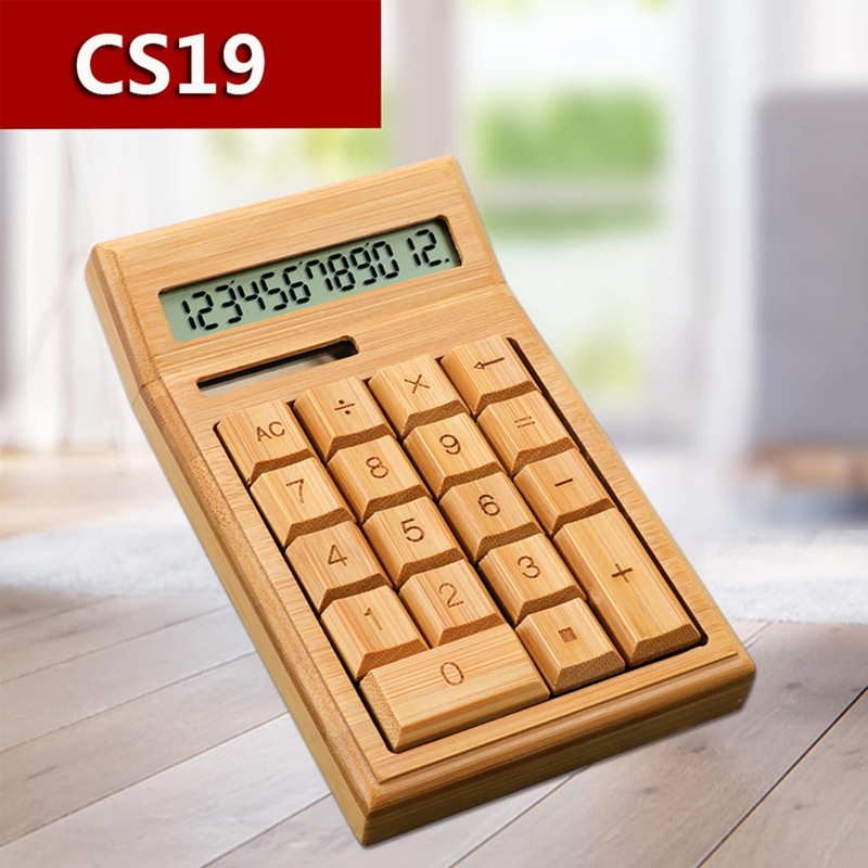 Omio Handcrafted Natural Bamboo Wooden Solar Calculator Standard Function Desktop