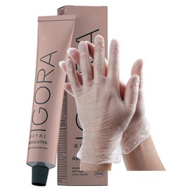 IgoraAbsolutes 7-10 Medium Blonde Cendre Natural Permanent Hair Color 2 Fl Oz and Clear Powdered Medium Vinyl Gloves (Bundle)