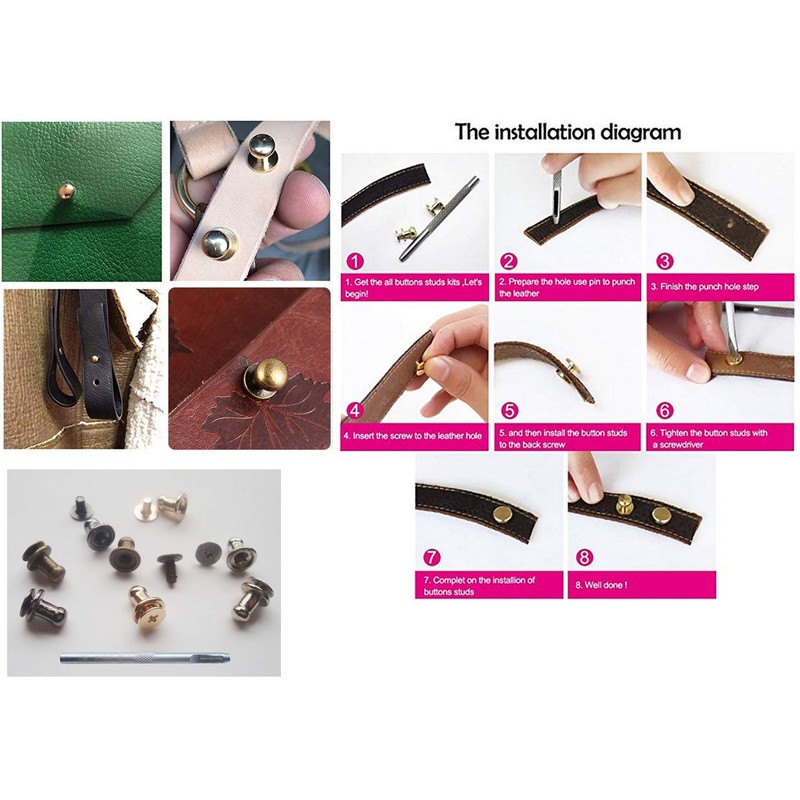 Sam Brown Button Screw Bolts Round Rivets Leather Craft Belt