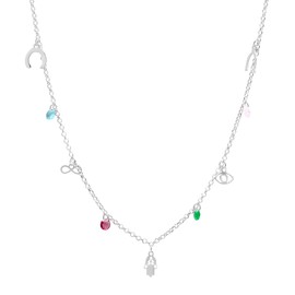 WANDA PLATA Lucky Pendant Necklace 925 Sterling Silver for Woman with Hand of Fatima Horseshoe Infinity Turkish Eye with Adjustable Chain 40 cm - 45 cm, Sterling Silver, No Gemstone