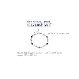 Silvershake 3.2ct. Natural Black Sapphire 925 Sterling Silver Celtic Knot 7.25 to 8.75 Inch Adjustable Bracelet