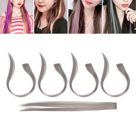 Clip Recto Para El Cabello 5 Piezas De Extensiones De Cabello De Color Brillante Pelucas Extensiones De Cabello Para Niños Niñas Cosplay Fiesta Cabello Humano Natural Extensiones De(Abuela ceniza)