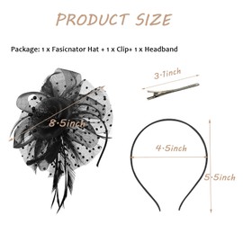 ZMD Fascinators Hat for Women Girls, Tea Party Mesh Flower Feather Kentucky Derby Hats with Headband and Clip Flower Mesh Ribbons Feathers Veil for Women Cocktail Party Tea Wedding (Black)