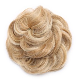 Benehair Hair Bun Hairpiece Scrunchy Updo Hair Pieces Fluffy Scrunchies Donut Hairpiece Synthetic Curly Wavy Messy Chignons With Elastic Rubber Band Golden Blonde & Bleach Blonde-Thicker 2pcs 70g