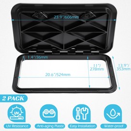Datanly 2 Pcs Marine Boat Deck Hatch 24" x 14" Boat Access Hatch & Lid, 180 Hinge Strong Recessed Handle for Marine Yacht Rv Truck Vent Accessories, Easy to Install (Black)
