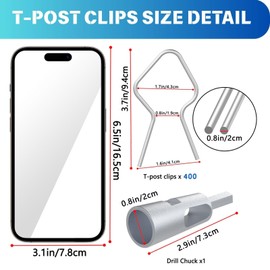 400-Pack T-Post Fence Clips with Free Drill Chuck Tool,Heavy-Duty 11-Gauge Galvanized Steel Wire Ties for T-Posts/U-Posts,Tool-Free,Installation on Farm,Garden & Livestock Fencing (Silver)