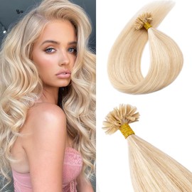 Benehair Pre Bonded Hair Extensions Real Human Hair Straight #18/613 Ash Blonde Mix Bleach Blonde Keratin Extension Remy 50 Strands for Women 16 Inch (50g)