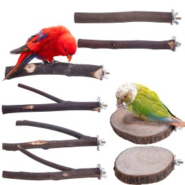 Deloky 8 PCS Natural Wood Bird Perch Stand Set for Small Birds Cage Accessories