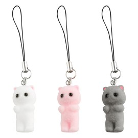 Lotsdonxia 3D Resin Fluffy Cat Phone Charm – Fun Accessories Cute DIY Craft Pendant for Phones, Keychains, and Backpacks (Pink, White & Gray)