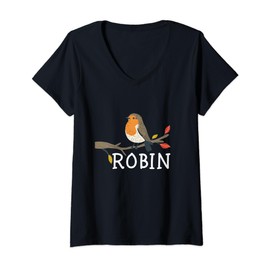 Womens Funny sitting Robin Bird for Birds and Robins Lovers V-Neck T-Shirt