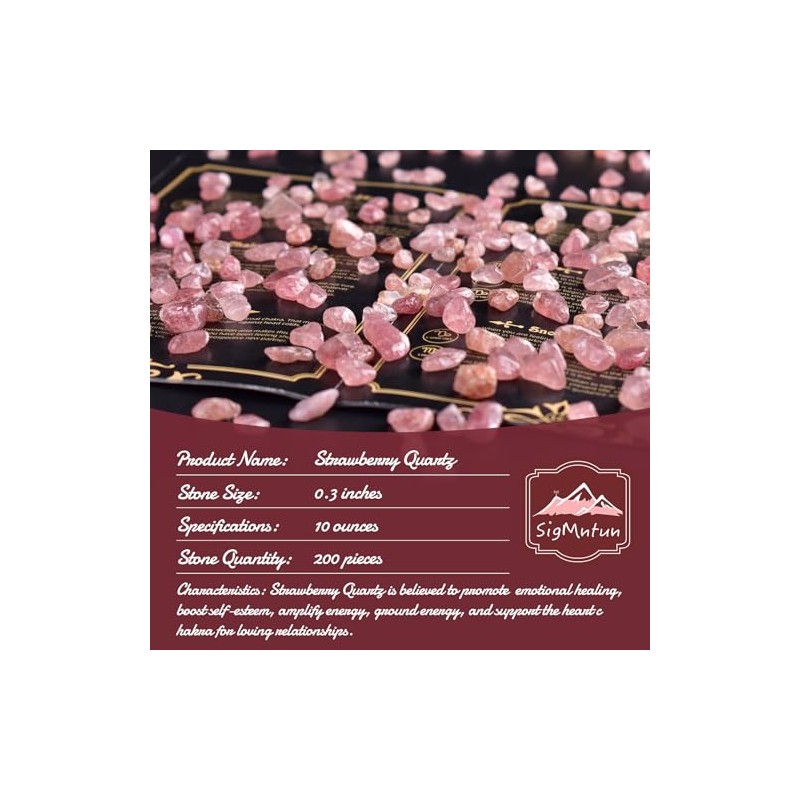 SigMntun Polished Strawberry Quartz Crystal Chips 200 Pcs - 0.3"