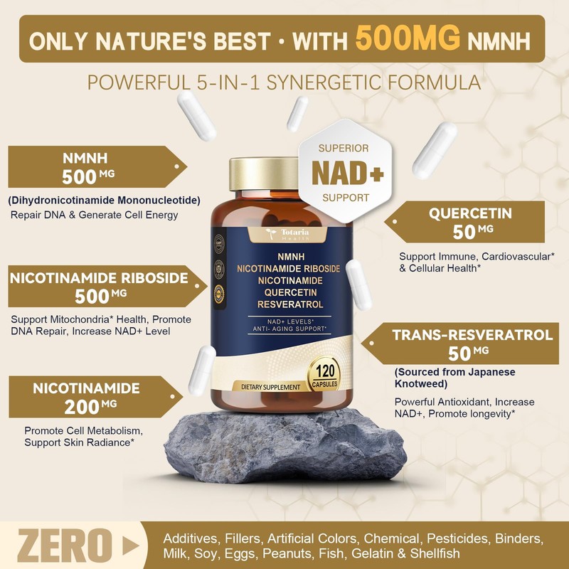 Totaria NMNH 500mg (Dihydronicotinamide Mononucleotide), Premium NMN Alternative Supplement w/Niacinamide