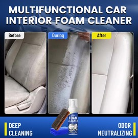 SHIELDOM Car Interior Cleaner Kit Multifunctional Foam Cleaner, Clean Cars Seat Carpet Upholstery with Detailing Brush & Towel Deep Inside Cleaning Remove Stain from Leather/Fabric/Vinyl/Plastic - 5oz