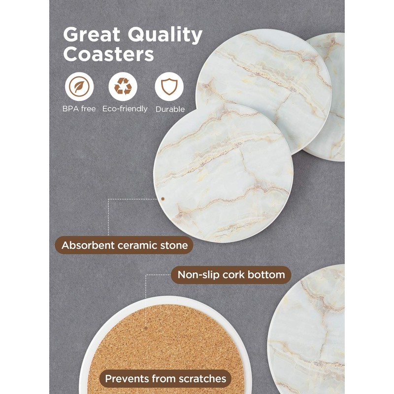 InnoGear Coasters for Drinks, 8 Pieces with Holder Absorbent Ceramic