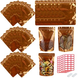 150-pack 5.9” x 8.7” Stand Up Mylar Bags with Clear Window Resealable Foil Pouches for Food Storage Smell Proof Edible Packaging Zip Bag for Jewelry and Small Business, Ziplock Bag Bulk, Golden