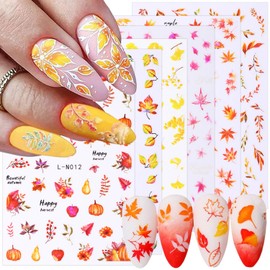 Fall Nail Art Stickers- 6 Sheets Maple Leaf Nail Decals 3D Self-Adhesive Autumn Squirrel Pumpkin Ginkgo Leaves Designs Nail Art Supplies Thanksgiving Nail Stickers for Women Acrylic Decorations