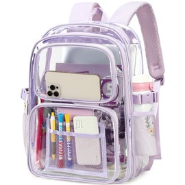 abshoo Large Heavy Duty Girls Clear Backpack for School Bookbag Transparent Multi Pocket Backpacks for Women (Light Purple)