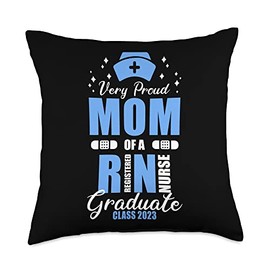 2023 Class Nurse Graduate Family Grad Designs Very Proud Mom of A Registered Nuse 2023 Graduation Throw Pillow, 18x18, Multicolor