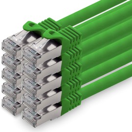 1,0m - grün - 10 Stück CAT.7 Netzwerkkabel Patchkabel SFTP PIMF LSZH Gigabit Lan Kabel 10Gb s cat7 Rohkabel mitRJ45 Stecker Cat6a kompatibel zu CAT5 CAT6 cat7 cat8