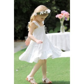 YOUNGER TREE Toddler Girl Dress Kids Sleeveless Ruffle Dresses for Girls Summer Outfits Beach Sundress(White,18-24 Months)