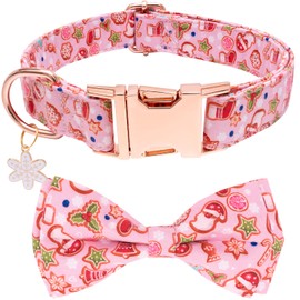 Faygarsle Pink Dog Collar Christmas Design with Bow Metal Buckle Santa Claus Snowflake Candy Pattern for Small Medium Large Dogs Bowtie Fancy Collar Cute Stylish Girl Christmas Dog Collar S