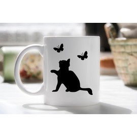 Cat Chasing Butterflies Cute Stickers - Light Switch Stickers - Gifts for Cat Lovers - Scrapbook Stickers - Kids Stickers - Laptop Sticker - Water Bottle Stickers (8cm x 6.5cm, Black)