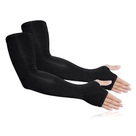 Bellady Arm Sleeves for Men,Stretchy Sleeve for Arm Tattoo Cover,Long Fingerless Gloves, Black, One Size