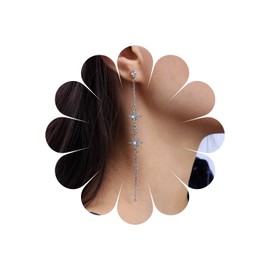 Inateannal Vinateg Crystal Northstar Earrings Rhinestone North Star Earrings Long Northstar Chain Earrings Silver CZ Starburst Stud Earrings Jewellery for Women and Girls, Zinc, No Gemstone