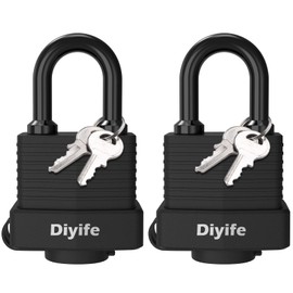 Padlock with Key, [2 Pack] [4 Keys] Diyife Padlock Waterproof Lock Key Padlocks 40mm Heavy Duty Padlocks Anticut, Oustside Laminated Steel for Gym Locker, Garage, Fence, Shed, Yard,Outdoor & Indoor