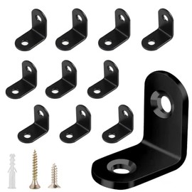 L Bracket Stainless Steel Corner Brace, Black Stainless Steel 90 Degree Right Angle Bracket with Screws for Wood Furniture Chair Drawer Cabinet Shelves (10, Black-0.79 x 0.79 x 0.63 inches)