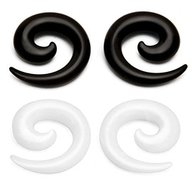 2 Pairs Ear Tapers Acrylic Spiral Ear Gauges Black White 4-12mm Expander Stretcher Piercing