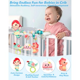 MONSTIME Carseat Toys Hanging Car Seat Toys for Babies 0-6 Months Boy Girl, Mermaid Stroller Toy Newborn Infant Sensory Baby Toy 0-6 Months with Music Rattle Teether, Gift for 0 3 6 9 12 Months