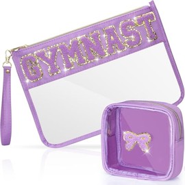 BuyCard - 2 bolsas de viaje transparentes de chenilla, con cierre, bolsa de maquillaje de PVC y nailon con cierre, bolsa de aseo de viaje impermeable 