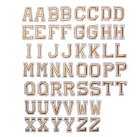 AXEN 52pcs Alphabet A to Z Patches, Iron on Sew on Letters for Clothes, Classic Gold